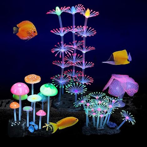 Décorations pour Aquarium, Corail et Anémone en Silicone avec Ventouse, Ornements Aquarium pour Eau Douce, Eau de Mer, Nano Bac et Décor Récif (1/5)