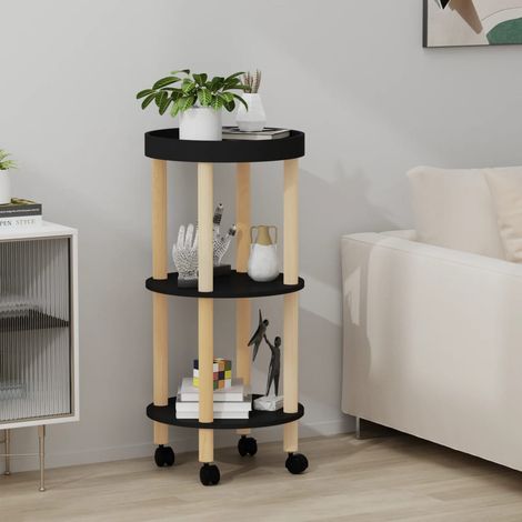 Servierwagen 3 Etagen Schwarz 38x38x82 cm Holzwerkstoff & Holz