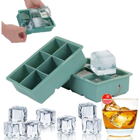 XXL Bac à Glaçons en Silicone, Lot de 2 Moules à Glace en Silicone, Bac à Glaçons pour Whisky, Cocktail, vin, Aliments pour Bébés (2 Pack-Vert) (1/5)