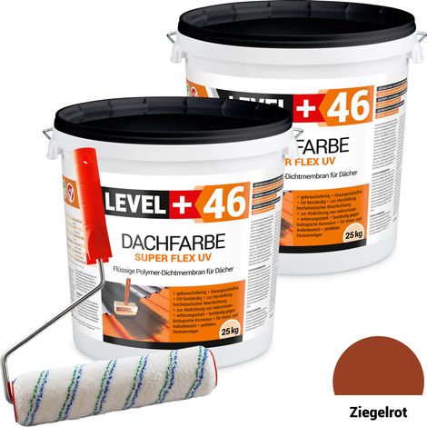 LEVEL+ Dachfarbe Sockelfarbe elastische L+46 ZIEGELROT - 50KG + Farbroller 25cm
