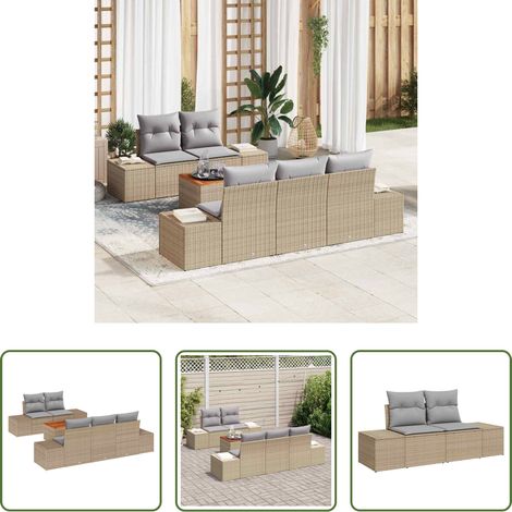vidaXL Modulares Sofa - Gartensofa-set 6 pcs Beige und Hellgrau Poly-Rattan (1/5)
