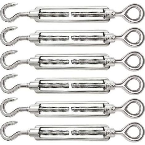 6 Pièces Tendeur Cable M6 Tendeur Cable Inox 304 Réglable Crochet de Ridoir et Oeil pour Tendeur de Fil Cable Acier Corde Crochet Tendeur Accessoires (1/5)