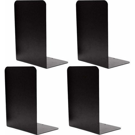 2 paia di fermaporte in metallo, reggilibri per scaffali, reggilibri antiscivolo per libri pesanti per uffici, scuole, soggiorni, librerie e biblioteche (nero) (1/4)