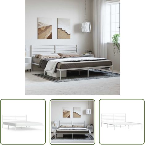 The Living Store Cadre de lit métal sans matelas et tête de lit blanc 183x213 cm - Cadre De Lit - Lit Double - Lit Metal - Lit Blanc - Meuble Chambre (1/5)