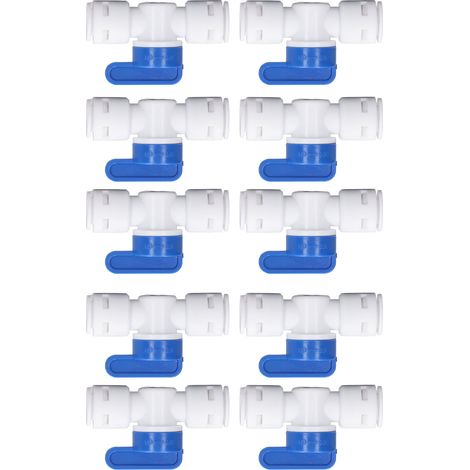 Packung mit 10 Inline-Absperrkugelhähnen, 1/4-Zoll-Schnellkupplungen aus Kunststoff, für Schläuche und Rohre von Umkehrosmose-Wasseraufbereitungsanlagen. (1/5)