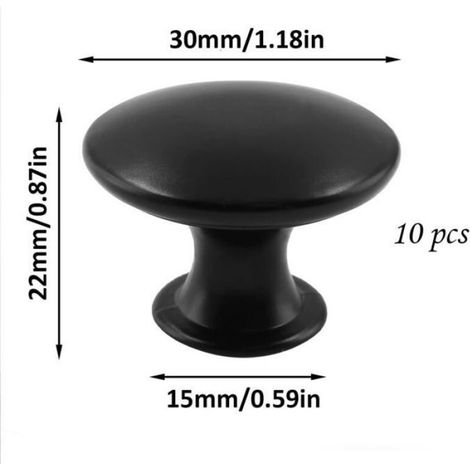Lot 10 Bouton placard, métal noir, design rond, vis incluses, pour cuisine salle de bain (1/5)