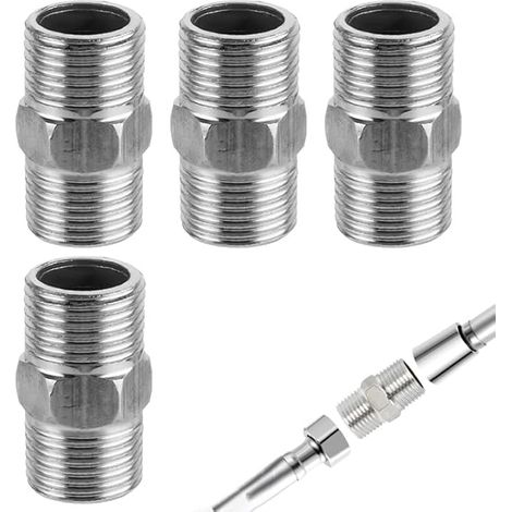 Raccords Doubles 1/2" en Acier Inoxydable, Lot de 4 - Rallonge Filetée pour Tuyau de Douche, Conduite d’Eau, Air, Robinet et Nettoyeur Haute Pression (1/5)