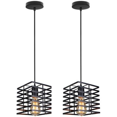 royaluxe- 2PCS Lampe À Suspension Vintage Plafonnier D'Intérieur En Métal Suspension Luminaire Rétro Pour Salon, Salle À Manger, Bar, Balcon, Noire, E27 (1/5)