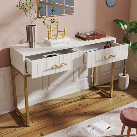 Toeletta 2 cassetti 100 x 45 x 75 cm bianca con piedi in metallo HAVRYA (1/5)