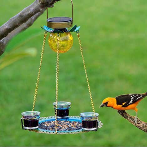 Bird Feeder - Solar-Powered LED Garden Light with Glass Tray - Outdoor Decorative Flower Design - 1 Unit (1/5)