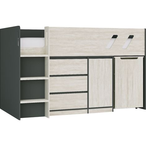 Letto combinato 90 x 190 cm con scrivania e scomparti Antracite e Naturale Grigio - SAGITI
