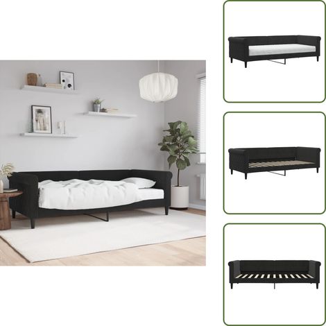 Matelas - vidaXL Lit de jour avec matelas noir 90x200 cm velours - Mousse (1/5)