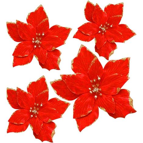 12 künstliche Glitzer-Weihnachtsblumen, Glitzer-Weihnachtsbaumschmuck, Weihnachtsstern, Durchmesser 13 cm (Rot) (1/3)
