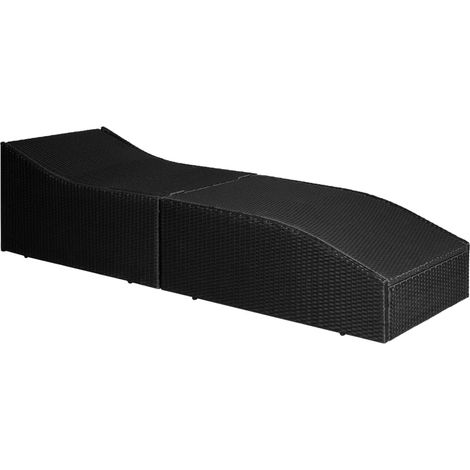 Chaise longue  Transat  Bain de soleil avec coussin Résine tressée Noir (1/5)