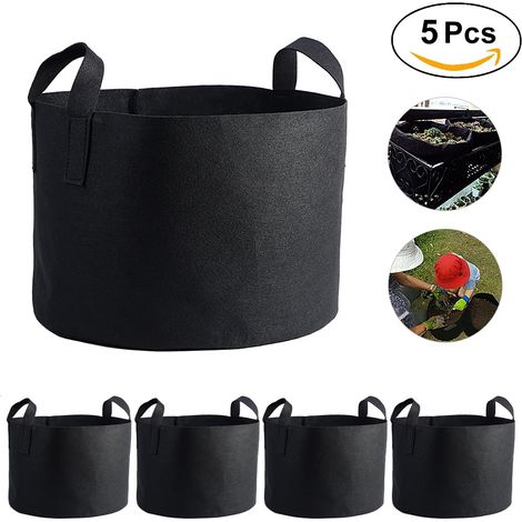 Schwarzer Pflanzsack für Gemüse und Blumen, belüfteter Pflanztopf mit Griffen, 10-Gallonen-Gartenbehälter (28 x 40 cm) (1/3)
