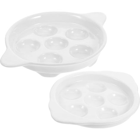 2 Stück Keramik Schneckenteller Hitzebeständige Schnecken Backform mit 6 Löchern and Griffen