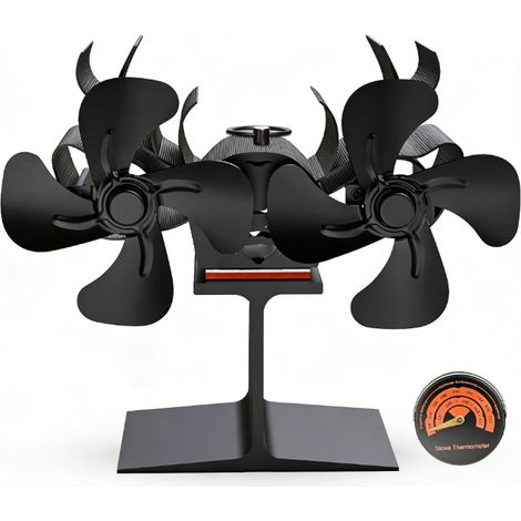 Ventilateur à 8 pales pour poêle à bois, ventilateur à énergie thermique, ventilateur de table pour poêle à bois, avec thermomètre (1/5)