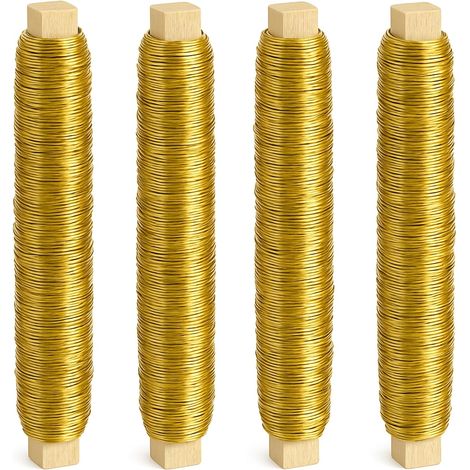 Lot de 4 - Fil de fer - Fil de liage - Fixation plantes et fleurs - Jardinage et décoration florale - Doré - 0,65mm x 35m (1/5)