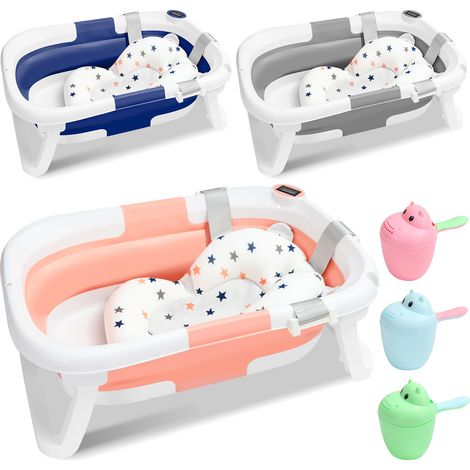 SWANEW Vaschetta per bagnetto pieghevole scalabile - Tappetino per cuscino da bagno Pillow - Con termometro (1/5)