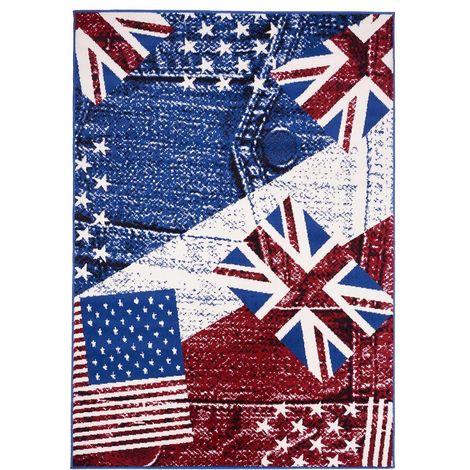 Tapis enfant tissé 235x320 bleu rectangle LYN1 USA UK (1/4)