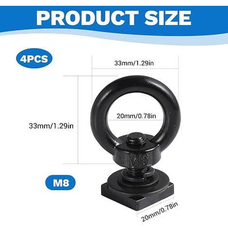 T Bar Anchor Stainless Steel M8 Molded Ring T Eye T Eye Bolt Eye Rings for Ropes and Hooks (1/4)
