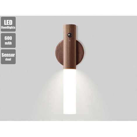 Veilleuse LED sans fil avec détecteur de mouvement, lampe portable à intensité variable, aimantée et rechargeable par USB, en bois (1/5)
