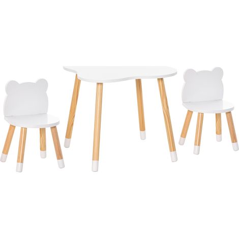 Ensemble enfant table 2 chaises ourson BERNIE blanc et bois (1/3)