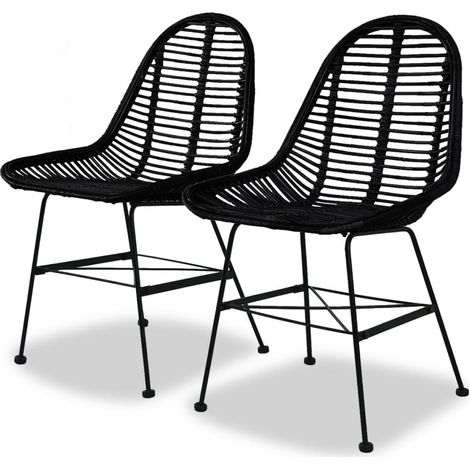 Lot de 2 Chaises Chaises de salle à manger Chaise de cuisine Noir Rotin naturel 68896 (1/5)
