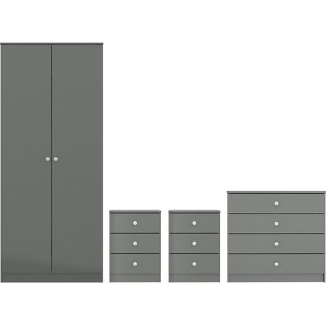 Denver 2 Door Wardrobe Bedroom Set - L48 x W175 x H75 cm - Grey Gloss