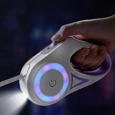 Laisse pour chien résistante de 5 m, rétractable automatiquement, en nylon violet, idéale pour les promenades et les courses de chiots. (1/5)