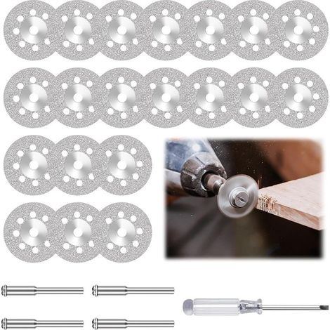 25 Pcs Mini Disque Diamant à Tronçonner pour avec Mandrin de 3mm pour Coupe Pierre, Verre, Céramique (1/5)
