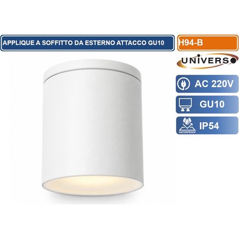 UNIVERSO H94-B LAMPADA APPLIQUE SOFFITTO CILINDRICA DA ESTERNO IP54 CON PORTALAMPADA GU10 BIANCO OPACO