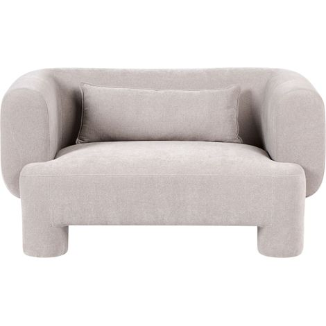 2 Seater Sofa Dark Beige Fabric Upholstery Plush Texture Cylindrical Legs Organic Style HOGBO