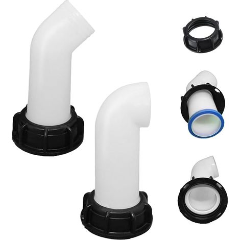 Vidange avec Ecrou IBC 1000L, Prolonger le Drainage Valve Accessories, Buse de Réservoir d'eau Raccord de Vanne Extension pour IBC Réservoir d'eau de Jardin, 60°+90°(2 PCS) (1/5)