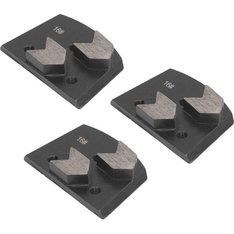 Lot de 3 semelles meules diamant acier alliage trapézoïdal noir 2 dents flèche 16 grains ponçage béton sol décapage peinture (1/5)