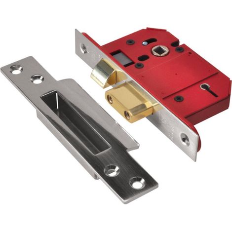 Union StrongBOLT 2200S BS 5-Lever Mortice Sashlock in Satin Chrome, 68mm with Visible Locking Mechanism