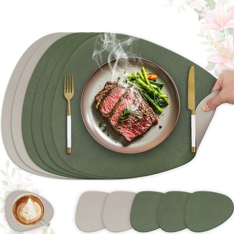 Lot de 6 Sets de Table, Cuir PU, Antidérapant, Réversible, Imperméable, Cuisine Salle à Manger (1/5)