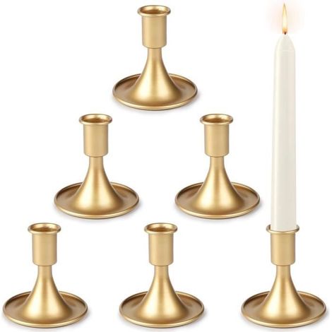 Bougeoirs,Lot de 6 bougeoirs en métal - Bougeoirs dorés - Bougeoirs à tige - Bougeoirs avec inserts pour décoration de mariage,Or (1/4)