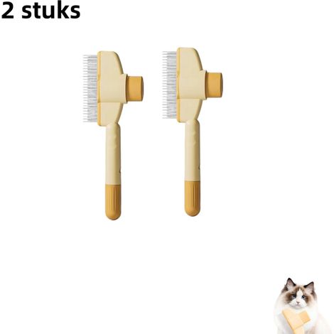 Lot de 2 peignes autonettoyants pour chiens et chats pour démêler les poils éliminer les poils morts et masser le pelage couleur jaune (1/5)