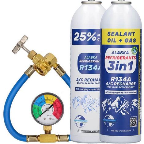 Kit Combinato Alaska Refrigeranti - 3in1 Refrigerante di ricambio R134a con olio PAG 100 e sigillante per perdite