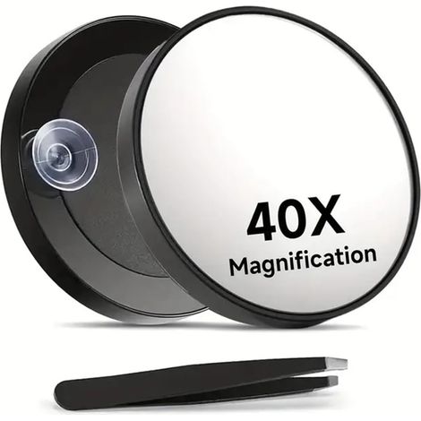 Miroir Grossissant 40X avec Ventouse et Pince à Épiler, Miroir de Poche 8,8 cm pour Maquillage de Précision, Épilation Sourcils, Idéal pour Seniors et Vision Floue, Miroir de Voyage Portable (1/5)