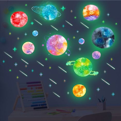 Autocollants muraux phosphorescents pour plafond, planètes, étoiles, système solaire, galaxie, espace, chambre d'enfant, décoration de chambre d'enfant, filles, garçons (1/5)