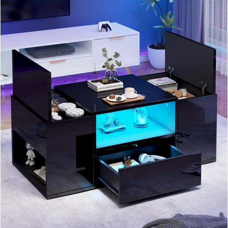 Mesa centro con almacenaje LED 100x50 cm negro OKMYHOME (1/5)