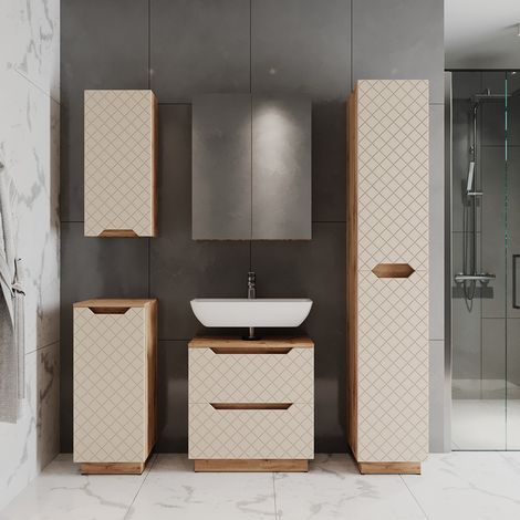 Juego de muebles de baño Lotta, Roble/cachemira con estructura de azulejos, 5 partes, Vicco (1/5)