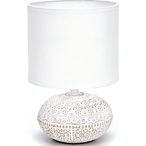 Lampe Décorative Céramique Blanche Vieillie Motif Dentelle Finement Travaillé Douille E14 Ambiance Chaleureuse Déco Maison (1/3)