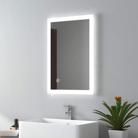 EMKE Bathroom Mirror with LED Lights Backlit LED Illuminated Bathroom Mirror with Demister Heat Pad, Makeup Vanity Touch Mirror with LED Lights, 400x600MM