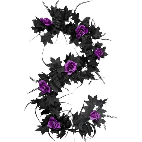 Guirlande d'Halloween 1,80 m (5,9 pi) artificielle violette, décoration pour cheminée ou fenêtre, intérieur/extérieur (1/5)