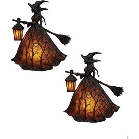 2 lampes décoratives sorcière gothique en verre teinté, design unique de chapeau de sorcière, lumière d'ambiance fantomatique pour décoration d'Halloween et intérieur (1/5)