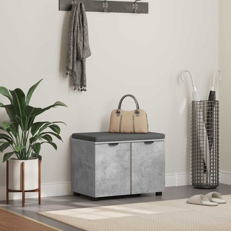 Flurbank mit Kissen mit Regal mit Tür Betongrau 60 x 38 x 46 cm
