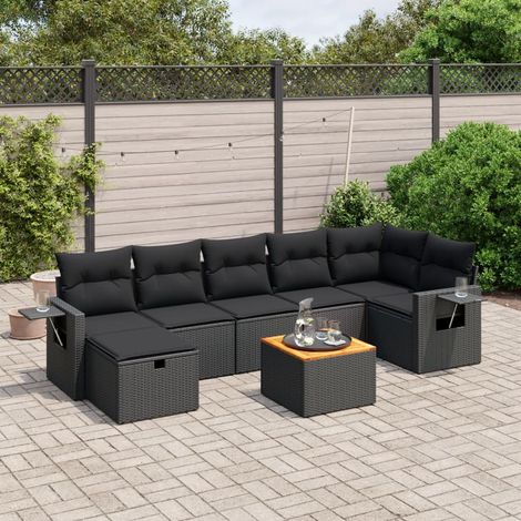 Set de sofás de jardín 8 piezas y cojines ratán sintético negro vidaXL (1/4)